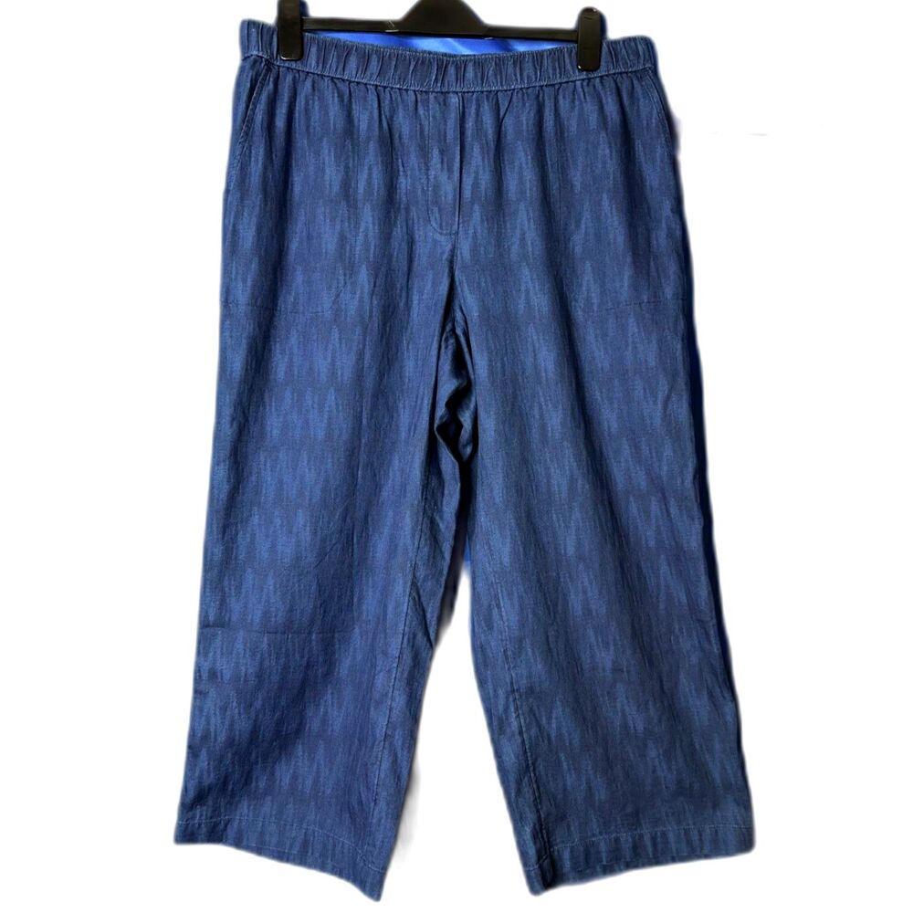 NWT Pure J. Jill Indigo Blue Dobby Cropped Pants Sz L Wide Leg Pull-On Everyday